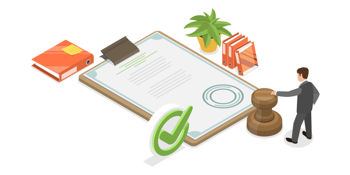 3D Isometric Flat Conceptual Illustration of Document Approval